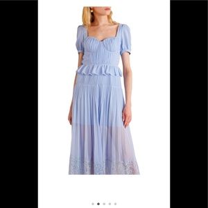 Self-Portrait lace chiffon puff sleeve lilac midi dress